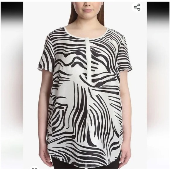 Elegant Lafayette 148 Zebra-Print Silk Shari Top - Minimalist Short Sleeve,sz 14 - Picture 1 of 8